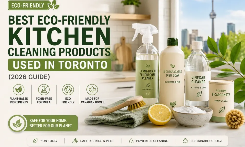 Eco-friendly commercial kitchen cleaning products being used in a Toronto GTA restaurant kitchen